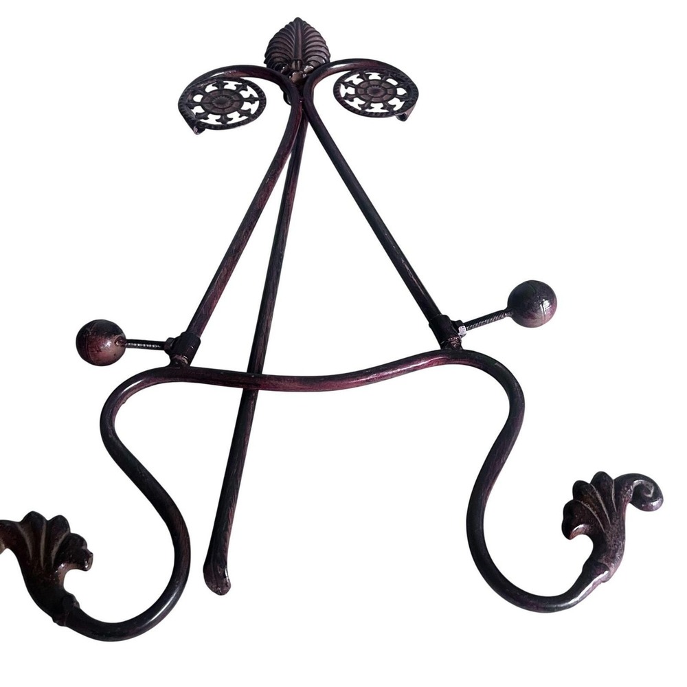 Bronzed Iron Easel Plate Book Stand Display Holder Leaf Scroll 22x14‎